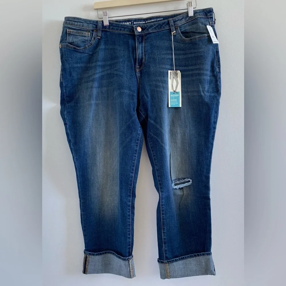 Old Navy Blue Boyfriend Straight Cropped Cuffed Hem Jeans Size 18 NEW - Picture 1 of 10
